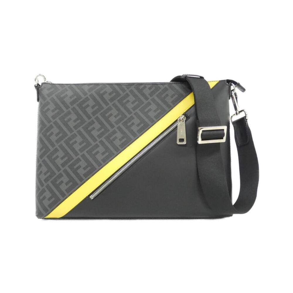 Fendi messenger bag black coated canvas bold yellow diagonal stripe
